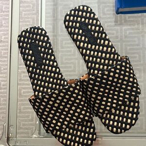 Naghedi Black and Cream Woven Sandals